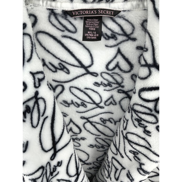 Victoria's Secret Plush Oversized Robe LOVE Script Womens Black White Medium Y2K - Picture 6 of 8